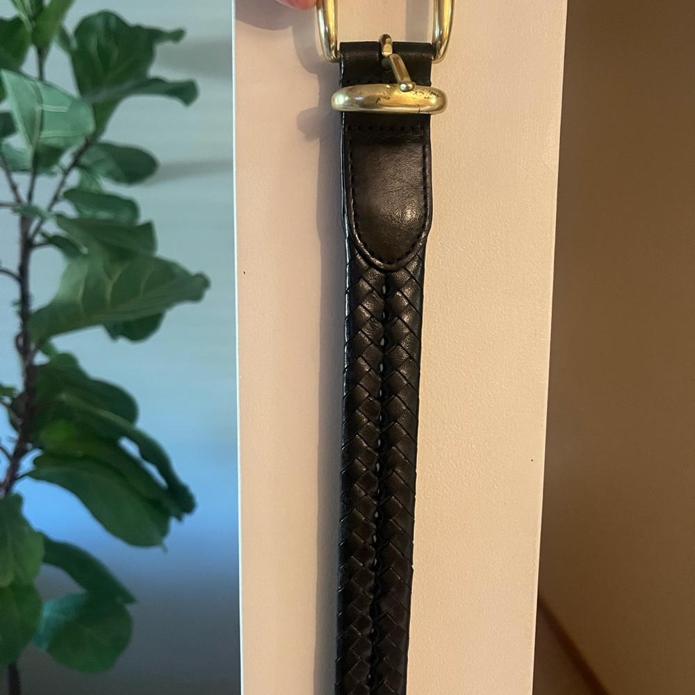 Coach Black Braided Leather Belt with Gold Buckle